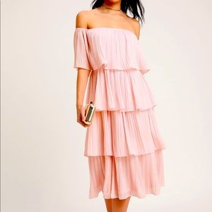 Gala Ready Blush Pink Ruffle Midi Dress